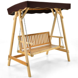 2 Person Wooden Garden Swing A-frame w/ Weather-resistant Canopy - jenshomeandgardendecor