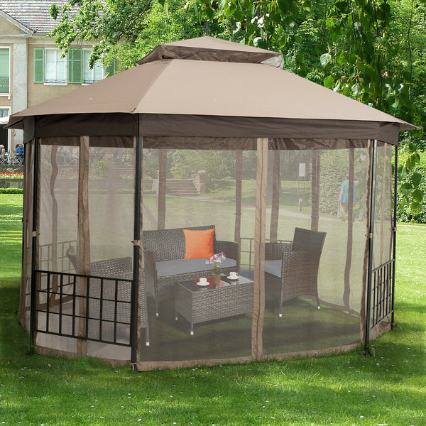 Octagonal Patio Gazebo Canopy Shelter Double Top W/Netting Sidewalls - jenshomeandgardendecor