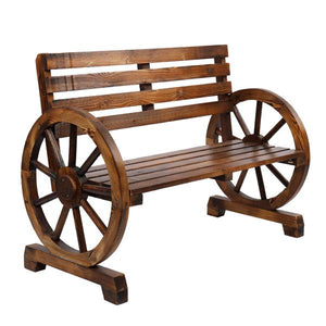 Wooden Wheel Bench with Slatted Seat and Back - jenshomeandgardendecor