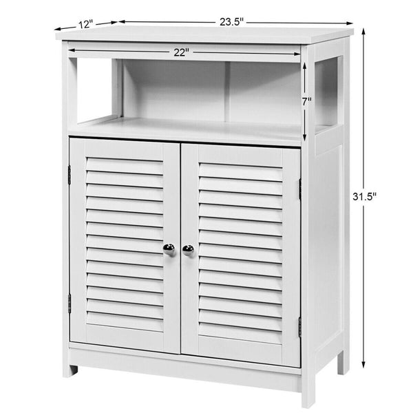 Bathroom Storage Cabinet Wood Freestanding Floor Cabinet w/ Double Shutter Door - jenshomeandgardendecor