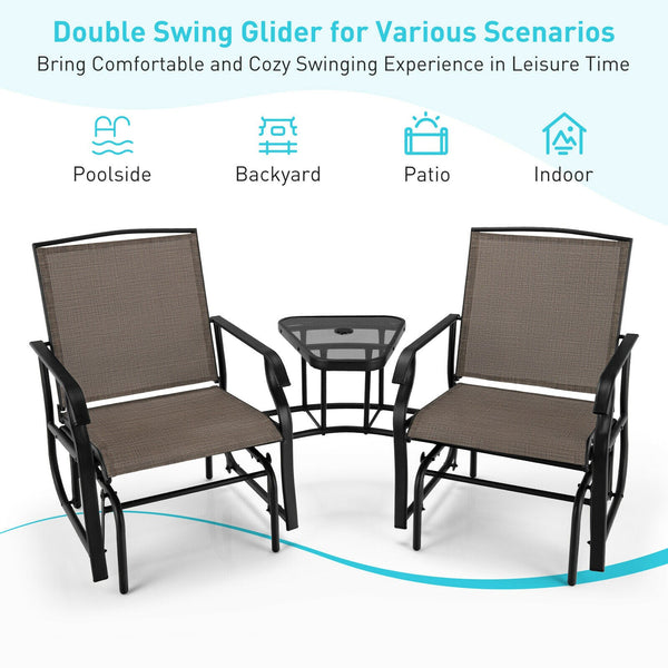 Double Swing Glider Chair Rocker Glass Table - jenshomeandgardendecor