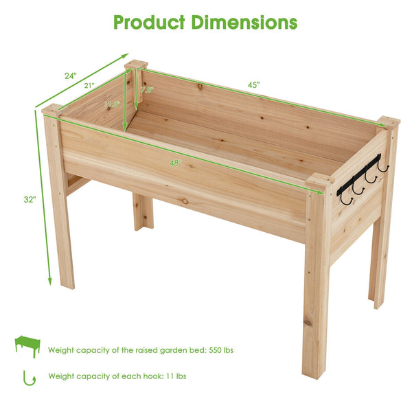 Wood Raised Garden Bed w/Tool Hook - jenshomeandgardendecor