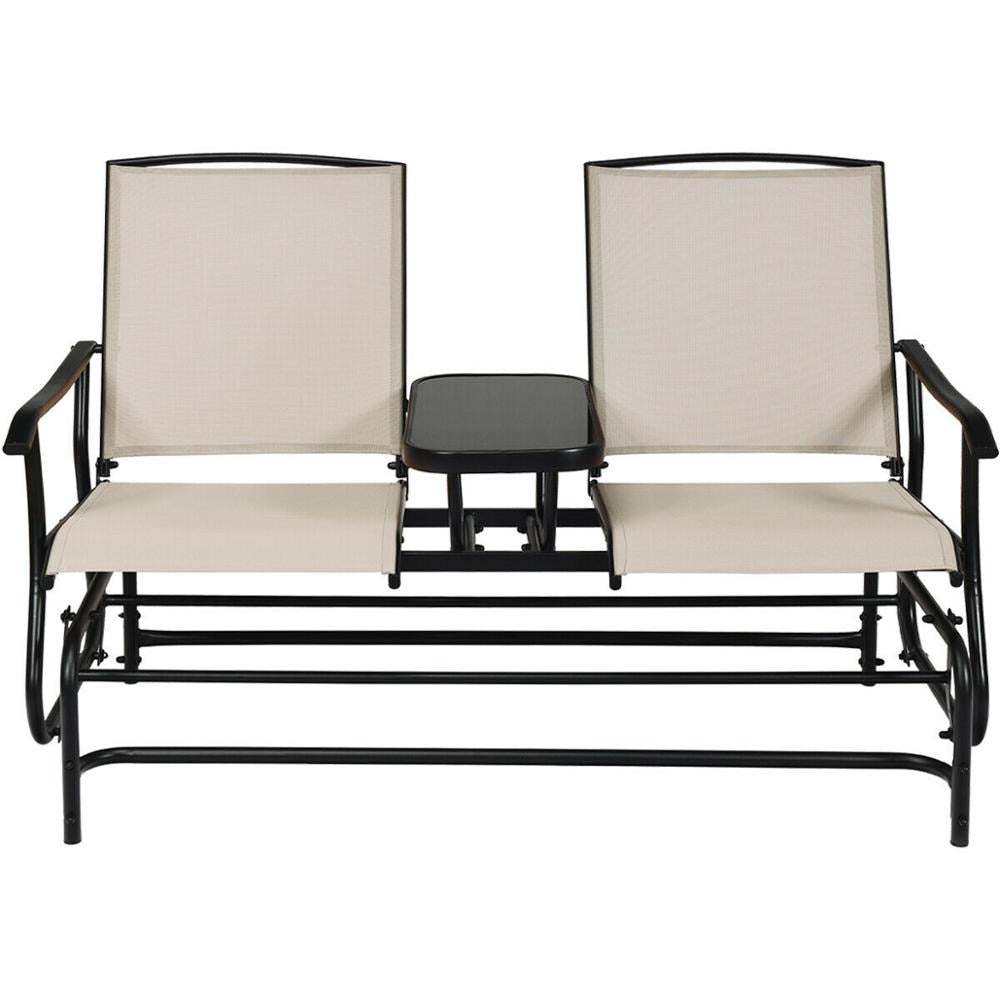 2 Person Outdoor Patio Double Glider Chair Loveseat Rocking with Center Table - jenshomeandgardendecor