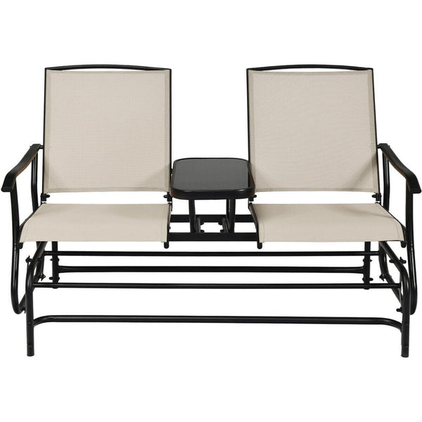 2 Person Outdoor Patio Double Glider Chair Loveseat Rocking with Center Table - jenshomeandgardendecor