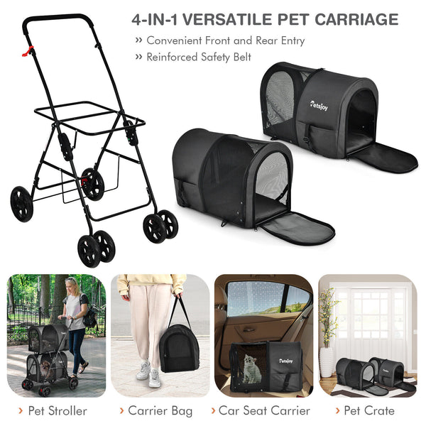 Double 4-in-1 Pet Stroller w/ Detachable Carrier - jenshomeandgardendecor