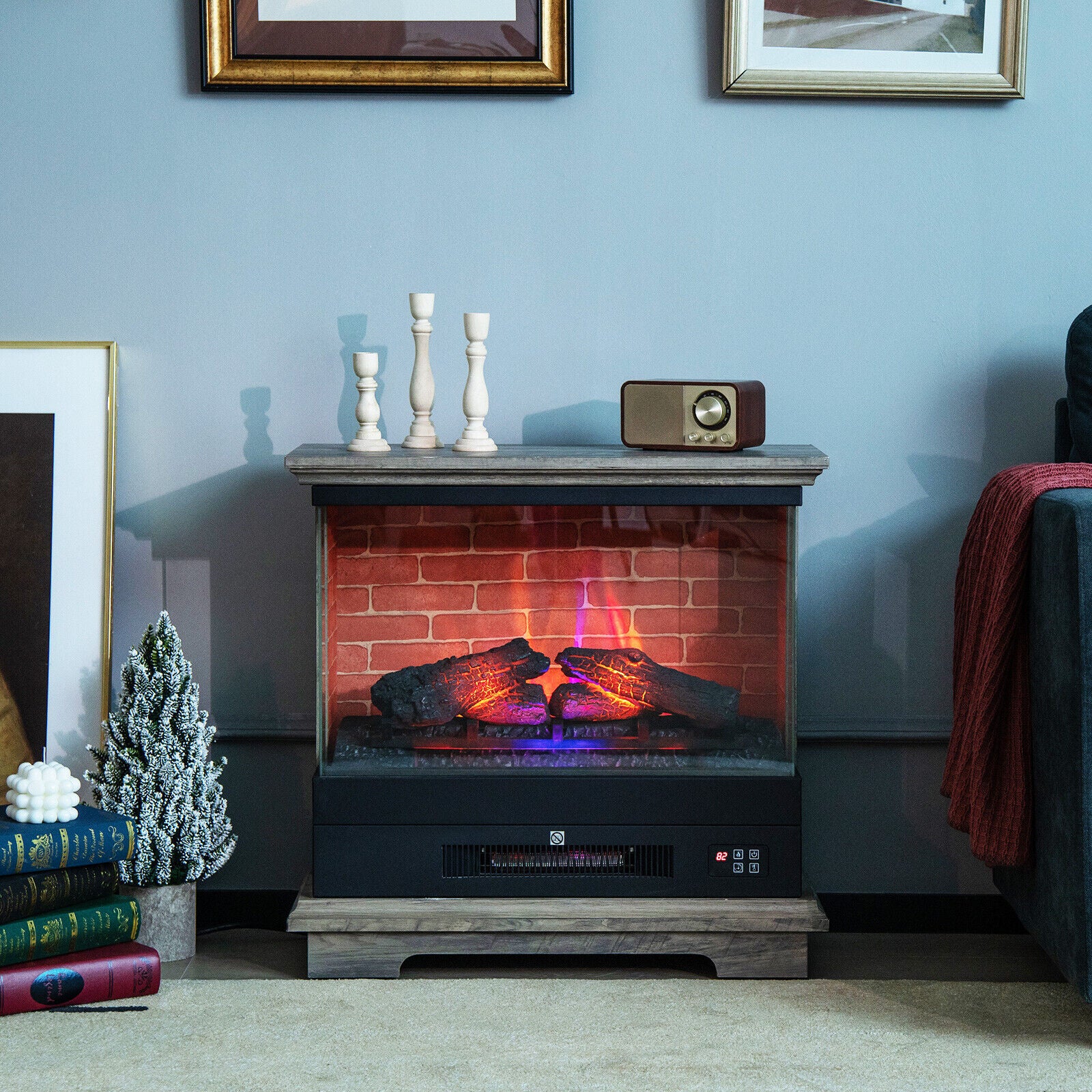 Freestanding Electric Fireplace Heater w/ 3-Level Flame Thermostat Natural - jenshomeandgardendecor