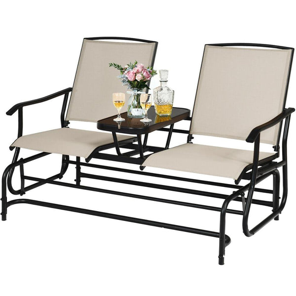 2 Person Outdoor Patio Double Glider Chair Loveseat Rocking with Center Table - jenshomeandgardendecor