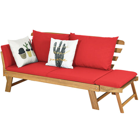 Patio Convertible Sofa Daybed Solid Wood Adjustable Furniture Thick Cushion - jenshomeandgardendecor