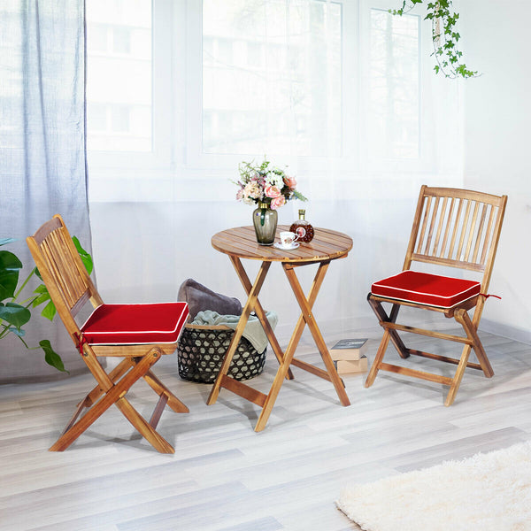 3PCS Patio Folding Wooden Bistro Set Cushioned Chair Conversation Garden Red - jenshomeandgardendecor