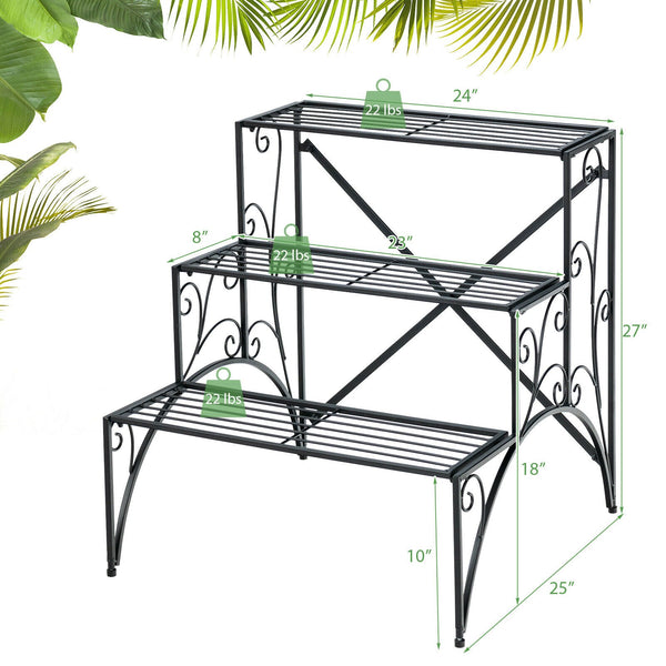 3 Tier Stair Style Metal Plant Stand - jenshomeandgardendecor