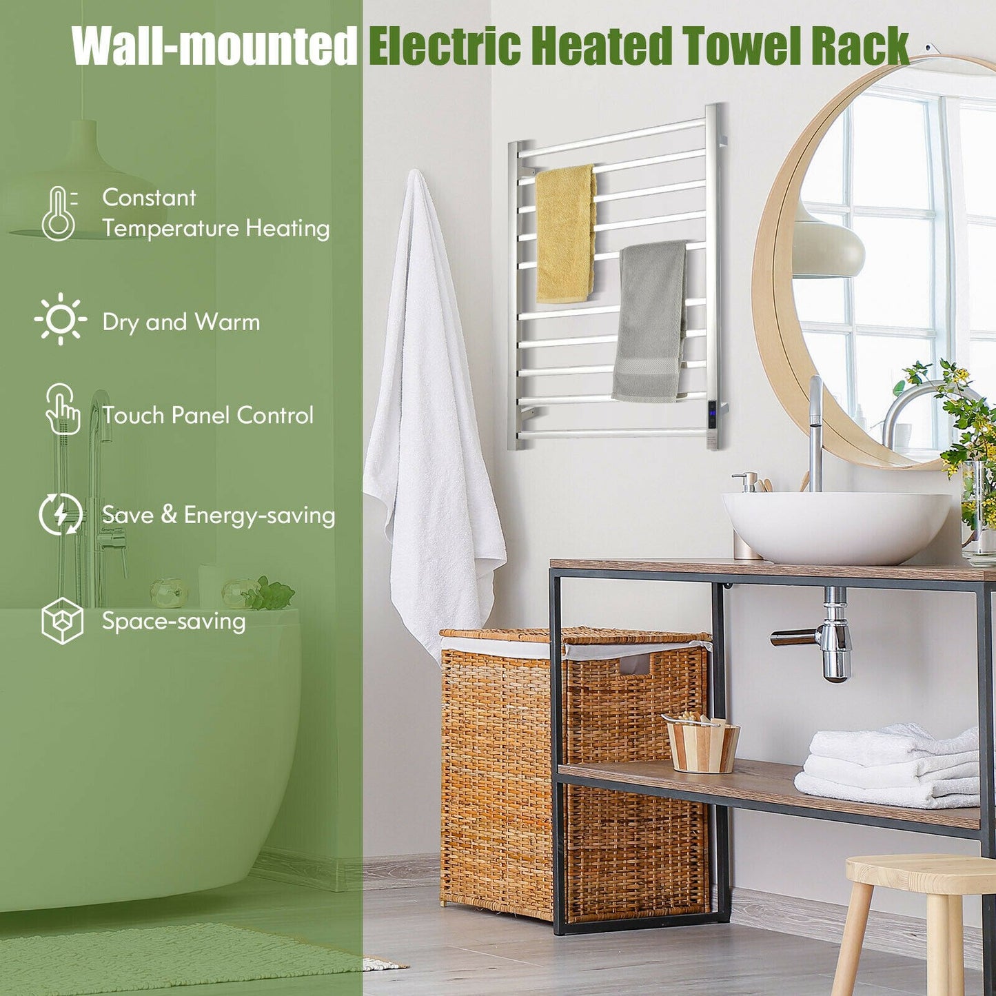 Wall Mounted Electric Heated Towel Rack w/ Built-in Timer - jenshomeandgardendecor