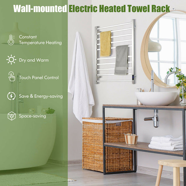 Wall Mounted Electric Heated Towel Rack w/ Built-in Timer - jenshomeandgardendecor