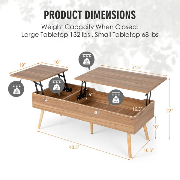 Lift Top Coffee Table Central Table W/Hidden Compartments for Living Room - jenshomeandgardendecor