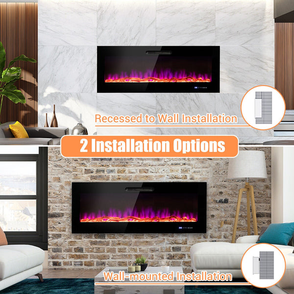 Electric Fireplace Recessed Wall Mounted Heater W/ Decorative Crystal - jenshomeandgardendecor