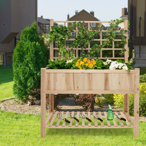 Elevated Wooden Planter Box w/ Trellis - jenshomeandgardendecor