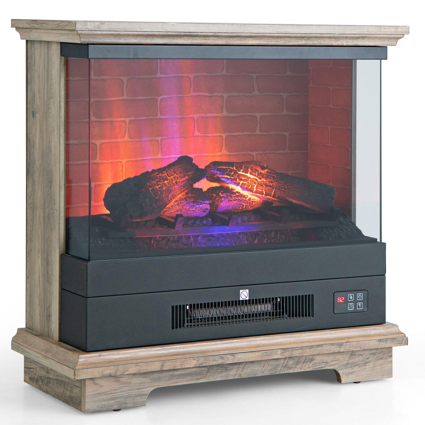 Freestanding Electric Fireplace Heater w/ 3-Level Flame Thermostat Natural - jenshomeandgardendecor