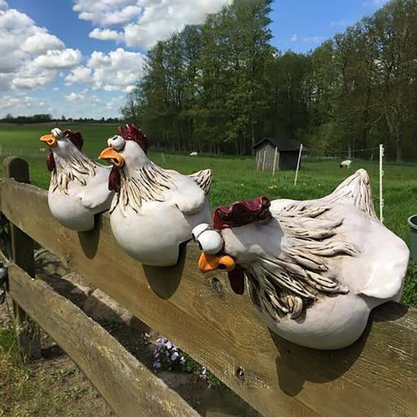 Funny Chicken Fence Decor Statues - jenshomeandgardendecor