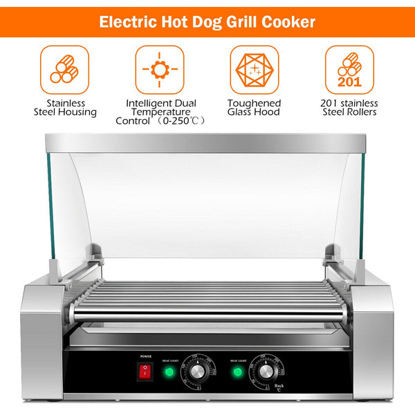 Commercial 30 Hot Dog Roller Grill Machine W/ cover - jenshomeandgardendecor