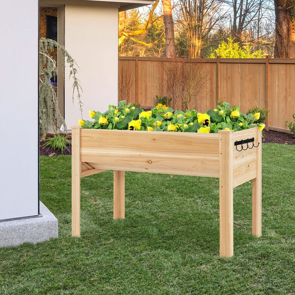 Wood Raised Garden Bed w/Tool Hook - jenshomeandgardendecor