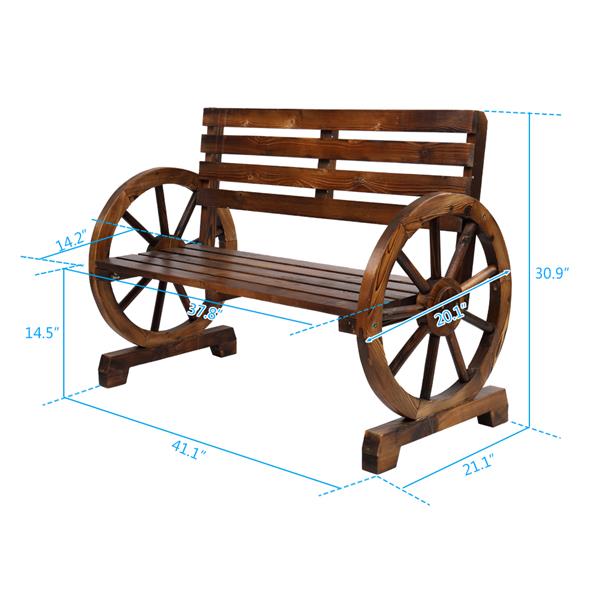 Wooden Wheel Bench with Slatted Seat and Back - jenshomeandgardendecor