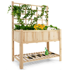 Elevated Wooden Planter Box w/ Trellis - jenshomeandgardendecor