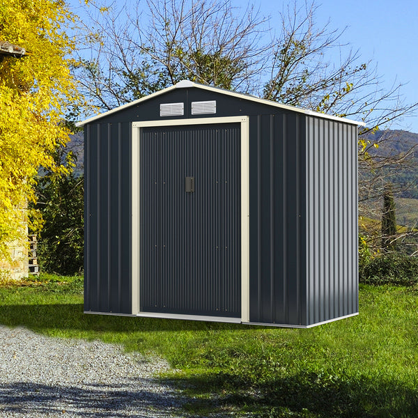 7’ X 4’ Metal Storage Shed for Garden and Tools w/Sliding Double Lockable Doors - jenshomeandgardendecor