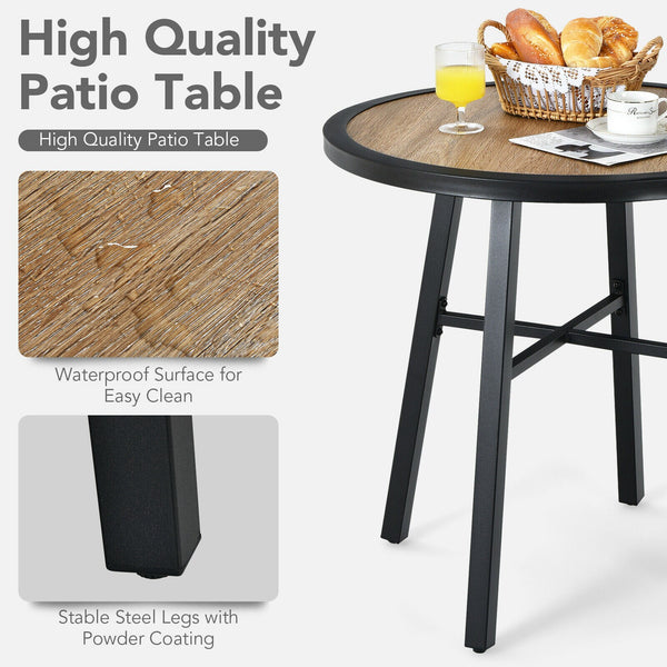 Round Bistro Metal Table Wood-Like Top - jenshomeandgardendecor