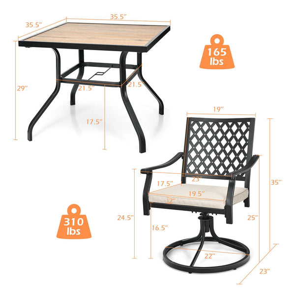 5PCS Patio Dining Set Square Table 4 Swivel Chair Rocker Cushioned Deck - jenshomeandgardendecor