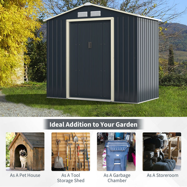 7’ X 4’ Metal Storage Shed for Garden and Tools w/Sliding Double Lockable Doors - jenshomeandgardendecor