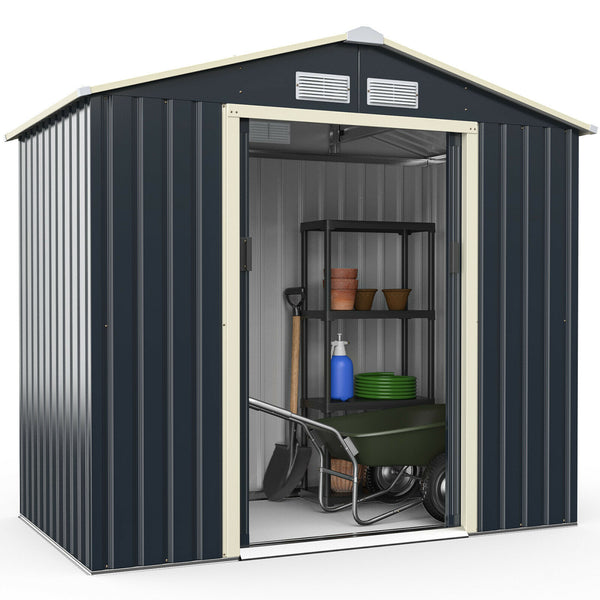 7’ X 4’ Metal Storage Shed for Garden and Tools w/Sliding Double Lockable Doors - jenshomeandgardendecor