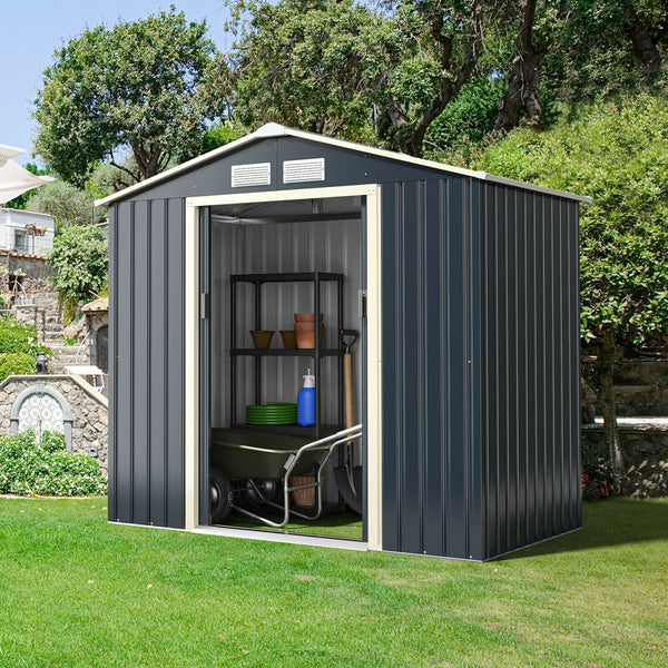 7’ X 4’ Metal Storage Shed for Garden and Tools w/Sliding Double Lockable Doors - jenshomeandgardendecor