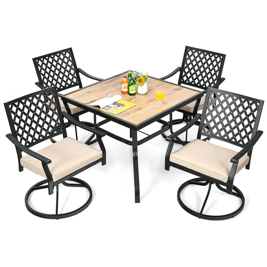 5PCS Patio Dining Set Square Table 4 Swivel Chair Rocker Cushioned Deck - jenshomeandgardendecor