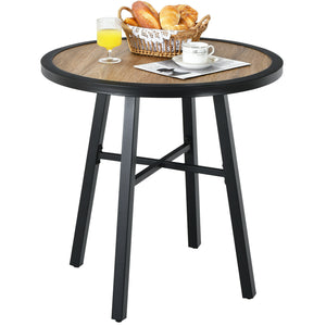 Round Bistro Metal Table Wood-Like Top - jenshomeandgardendecor